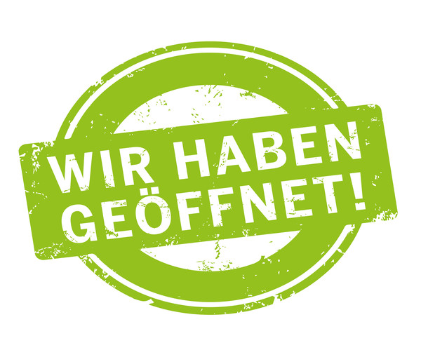grüner Button Siegel wir haben geöffnet